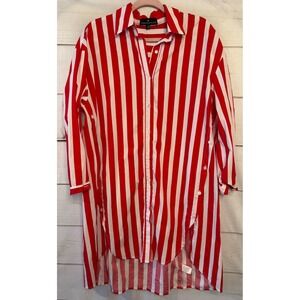 Pomander Place Red and White Striped Button Down Shirt